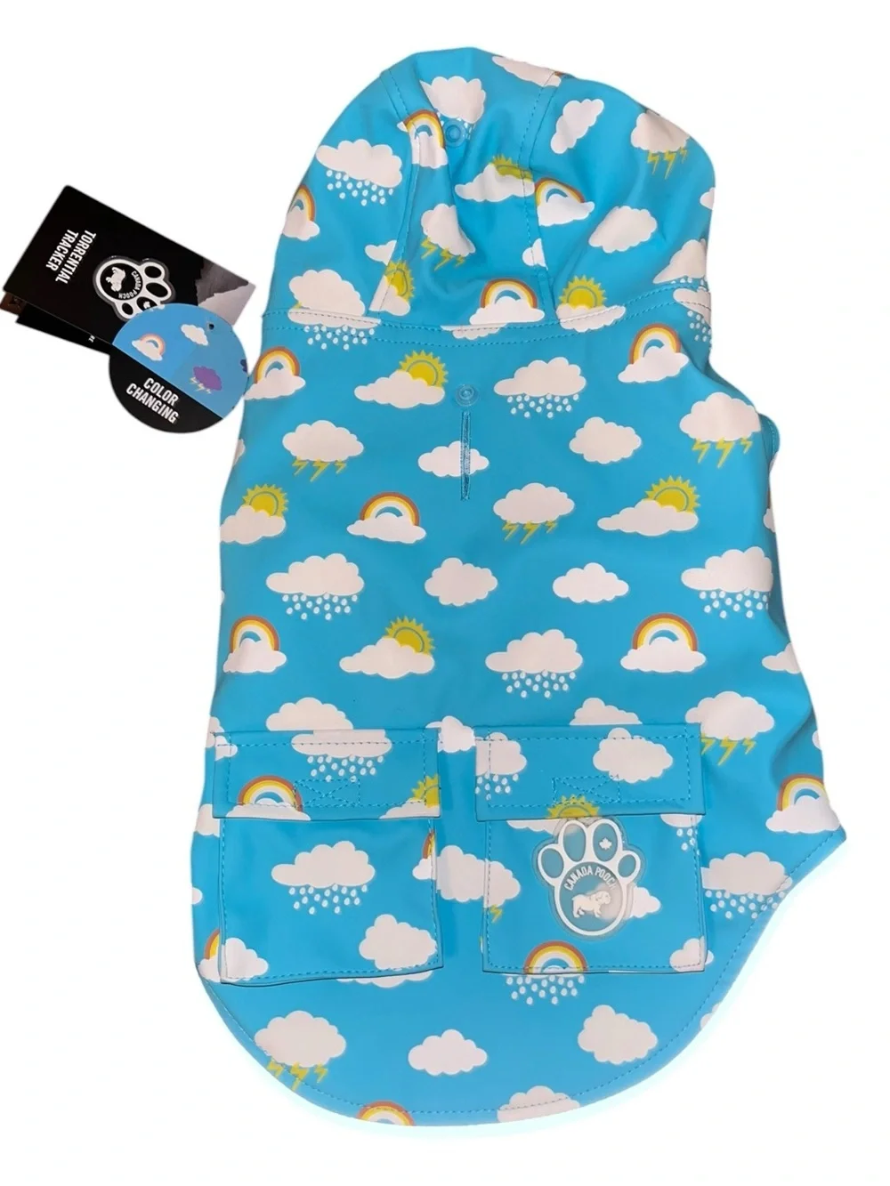 Canada Pooch Torrential Tracker Dog Raincoat, Blue Clouds, 12